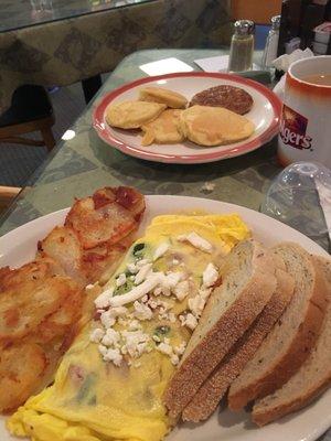 Greek omelet and kids pancake breakfast- super yummy