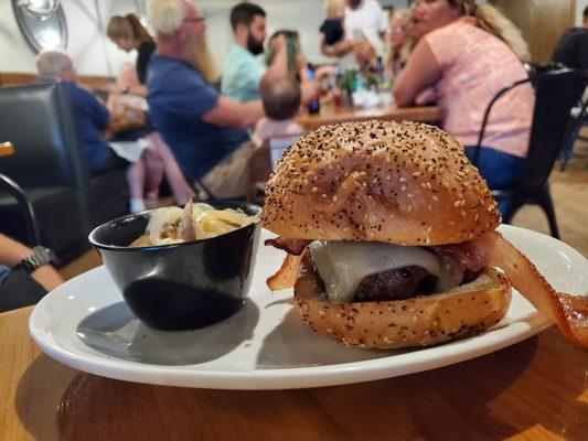 Bacon cheeseburger and side