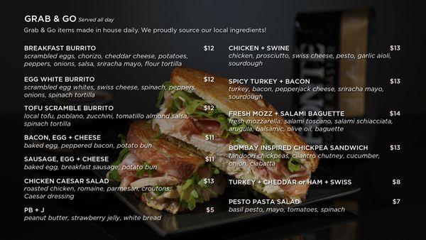 Grab & Go food menu. Please call the Uptown Espresso cafe for accomodations (206) 935-3753.