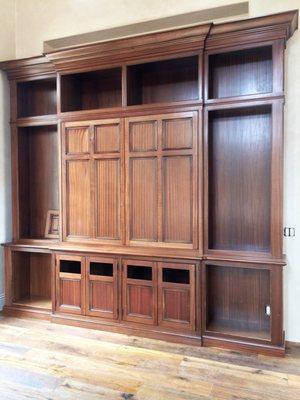 custom built wall unit built out of Sapelle