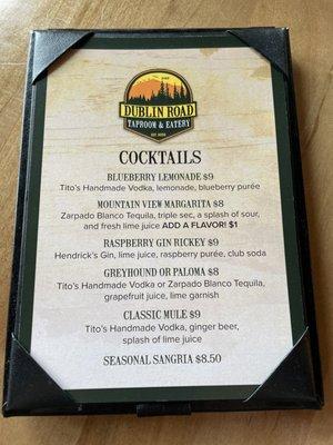 Cocktails menu