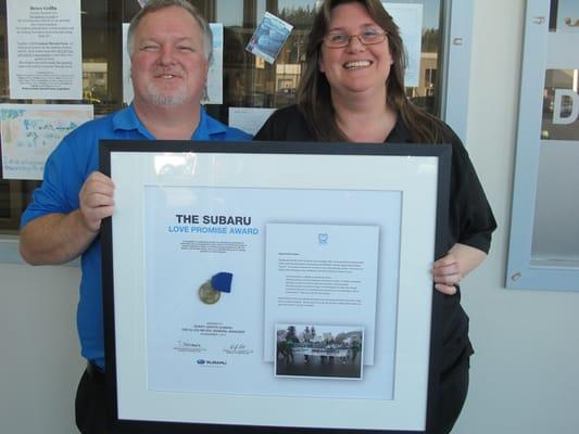 Dewey Griffin Subaru is a proud recipient of the national Subaru Love Promise Award!