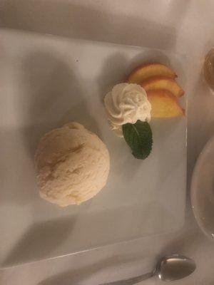 This picture of the peach gelato shows how their presentation is excellent.