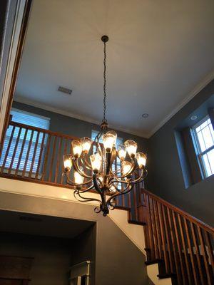 Chandelier added to an entryway