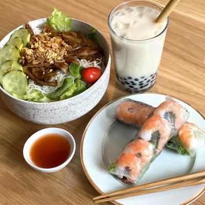 Rice Vermicelli Salad Summer Roll Almond Green Tea