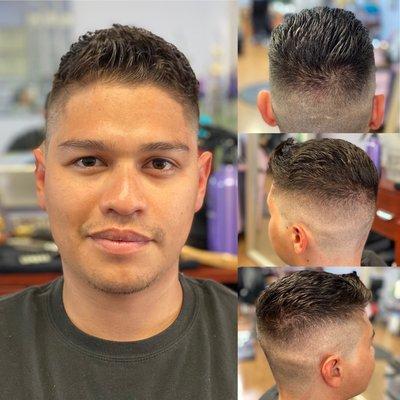 Hair relaxer with skin fade.