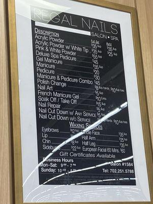 Pricing menu