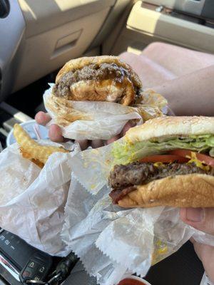 2 burgers and 1 order of fries.