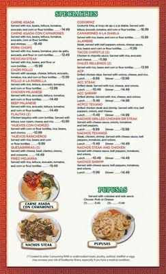 Here is our up to date menu that is served from open until close 7 days a week. Feel free to order online at https://order.elgallitonc.com/