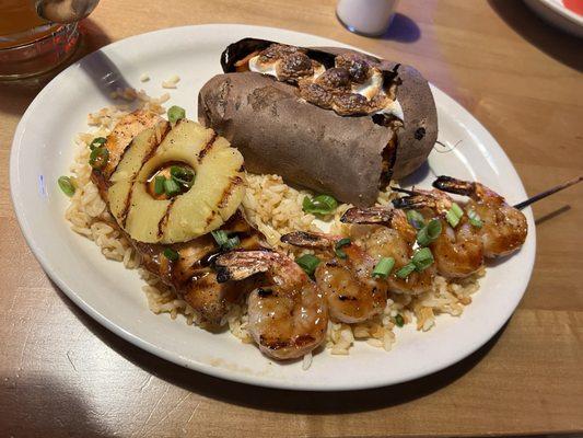 Salmon and shrimp with sweet potato