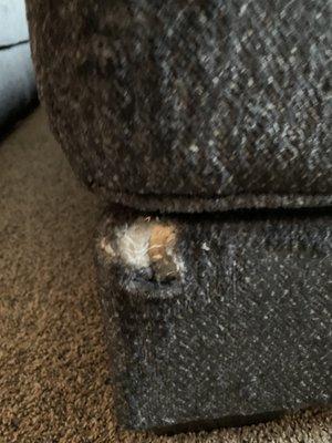 Damage to couch that was delivered.