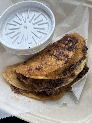 Birria tacos with broth