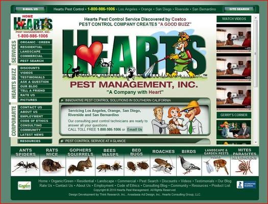 Hearts Pest Management website homepage: information on pest control, green pest control, ants and spiders, rats and mice, etc.