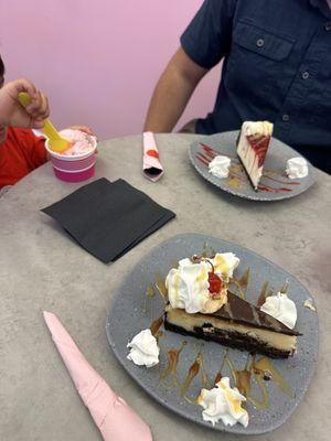 Strawberry shortcake ice cream, choco cookie raspberry cheesecake, Dutch brownie cheesecake