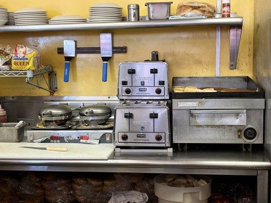 Waffle, pancake, biscuit and toast area.... Carb Central!