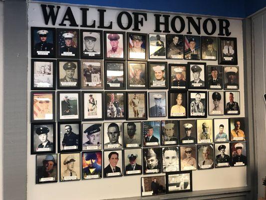 Military Wall of Honor... anyone that's of the military can bring a picture. Military and law enforcement get discounts.