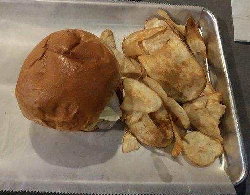 Veggie burger and chips