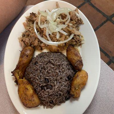 Pernil, Moro y Platano Maduro.