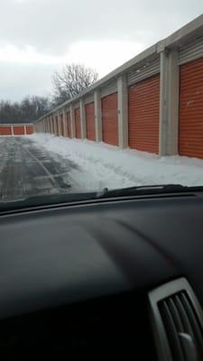 Public Storage facility spaces covered in snow