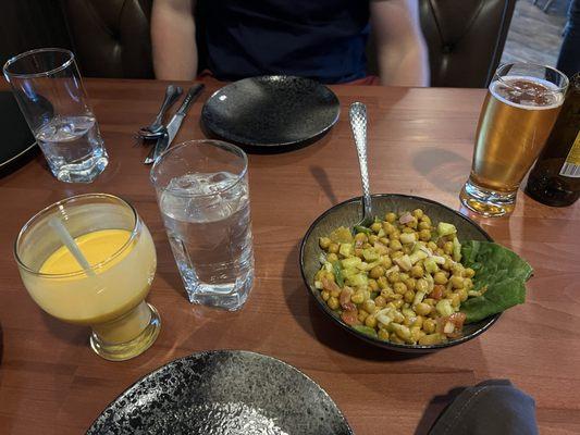 Mango lassi, chickpea salad