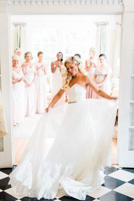 Dress reveal with my girls in the foyer/living room.