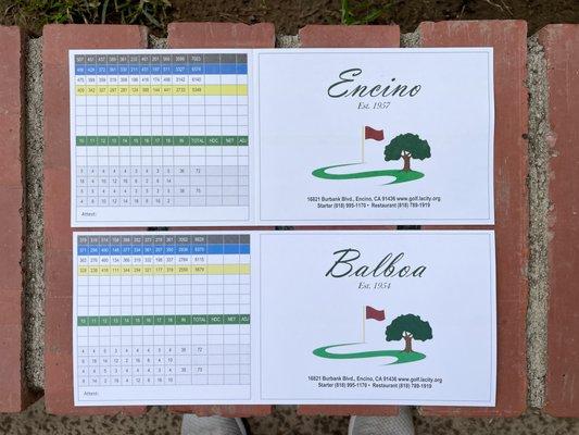 Balboa and Encino Golf Course Score Card Front