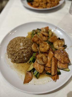 Salmon Hibachi & Shrimp w/ fried rice & veggies