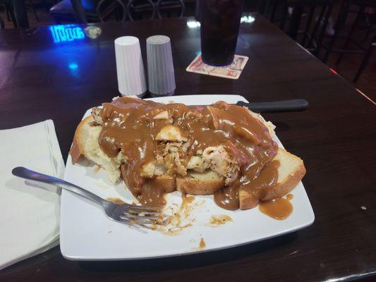 This open face turkey sandwich was finger licking good