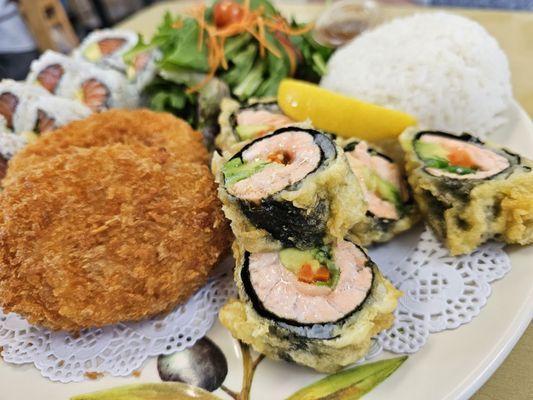 3 Item Combo - salmon avocado roll, croquette, salmon tempura