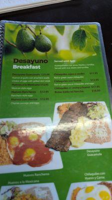 Breakfast menu