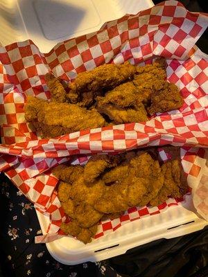 Boneless wings half naked and half with dry Heavenly Buffaloes seasoning