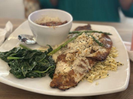 Fish Market Redfish with Sauteed Spinach and Red Beans and Rice