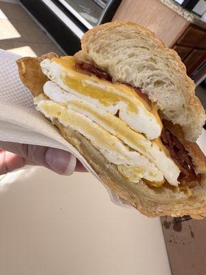 Look at that bacon, egg and cheese croissant! 3 eggs!