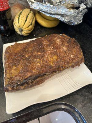 Brisket that we cooked ready to slice.