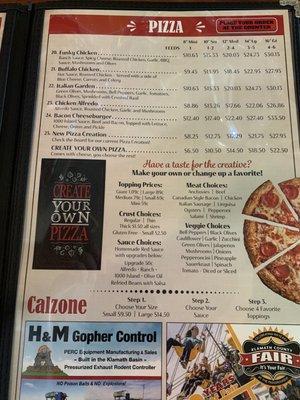 New pizza menu