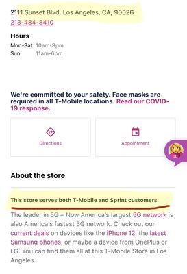 This store serves both T-Mobile and Sprint customers, liar