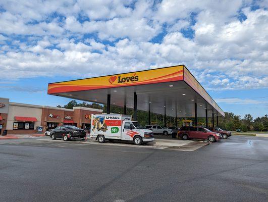 Outside the gas station. This Love's Travel Stop has 18 pumps for regular vehicles. Truck stop is in the back. I-85/I-40 exit 152 in Mebane.