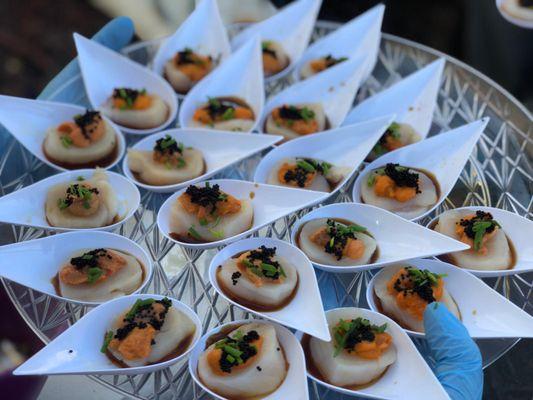 Their scallops, their hokkaido uni and their black tobiko.