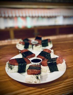 Musubi's plate with teriyaki dipping sauce.