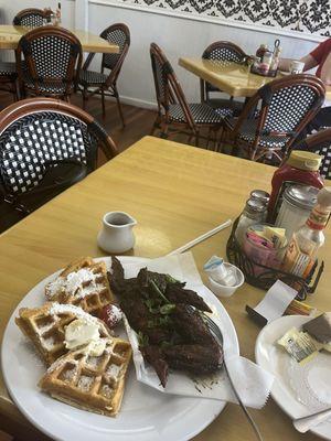 Jerk chicken and waffles - Yum!