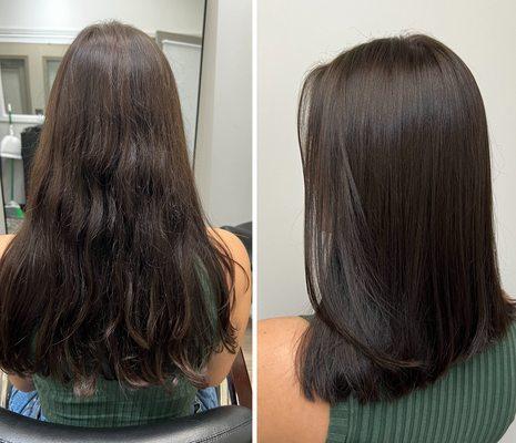 Client received a refreshing haircut, treatment and blowout!