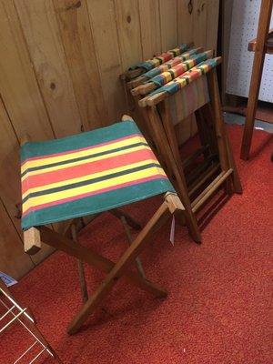 Vintage camping stools with canvas seats