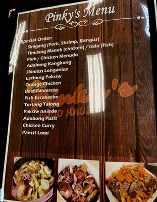 Filipino food Catering menu