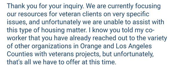 They're politely saying they don't care about transgender veterans. I got my housing through Veterans Affairs, by the way.