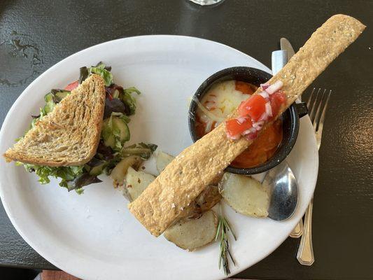 Tomato cheddar cheese soup with apple bacon Lettuce and tomato sandwich.