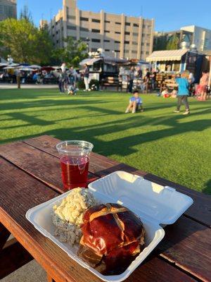 Enjoying vegan bbq sandwich @Mockingbird