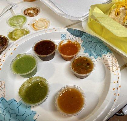 Variety of salsas, all good, most have a kick