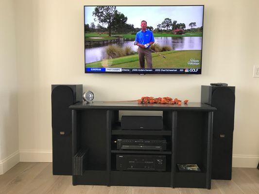 Home theater installation.  Included mounting TV and setting up audio system