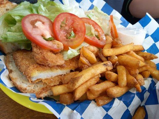 Shrimp po boy with fries. Delish!