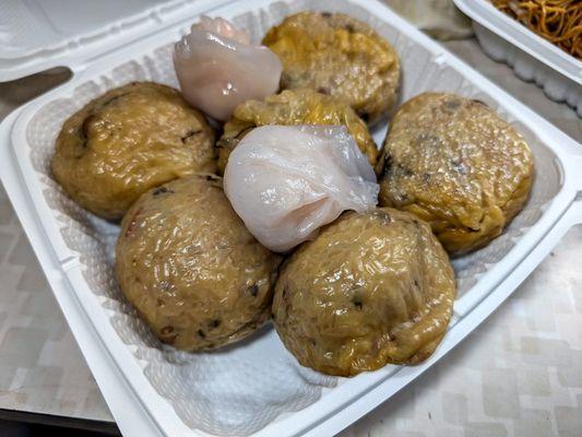 sticky rice balls and shrimp dumpings